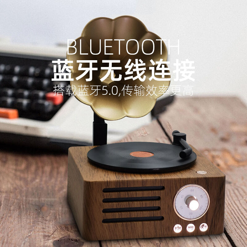 American-Style Retro Textured Bluetooth Speaker Vinyl Record Player Petunia Phonograph Gift Other V8