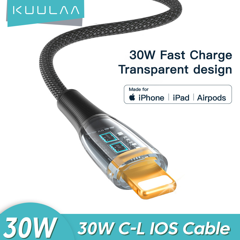 【50% OFF Voucher】KUULAA 30W USB C to Lightning Cable for iPhone 14 13 pro max PD Charger 30W Max for iPhone 12 pro max 11 8 7 Fast Charger Data Cord for Macbook iPad USB-C iPhone Cord Apple Cable Tran