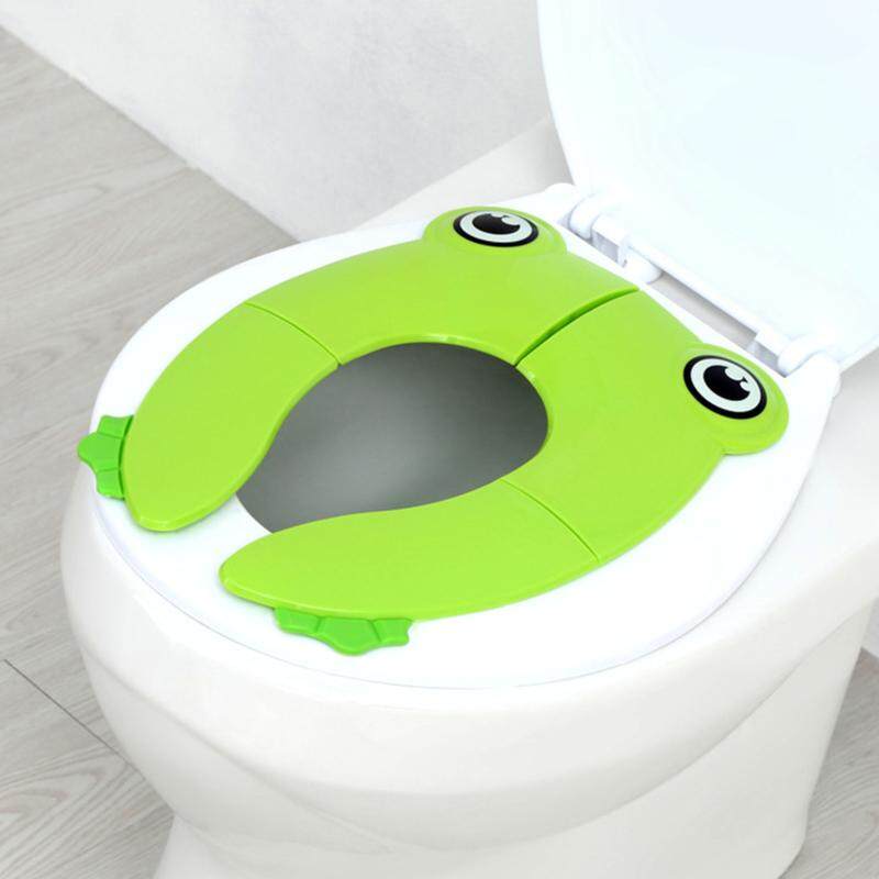 (Green)Cute Portable Potty Seat for Toddler Travel - Foldable Non-Slip Potty Training Toilet Seat Cover for Boys | Girls | Baby | Kids with pouch