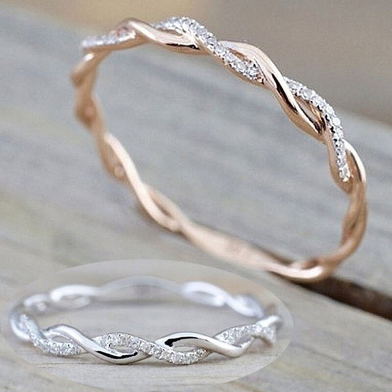 18k Gold Twisted Delicate Diamond Ring Engagement Ring Diamond Anniversary Twined Vine Simple Infinity Eternity Ring Bridal Women Promise Ring Anniversary Gold Wedding Bands Size 4-12