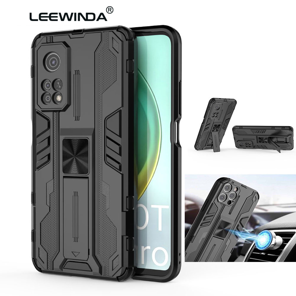 For Xiaomi 10T Phone Case,For Xiaomi 10T Pro Cases,Silicone TPU And Hard PC Luxury Armor Shockproof Invisible Stand Back Cover