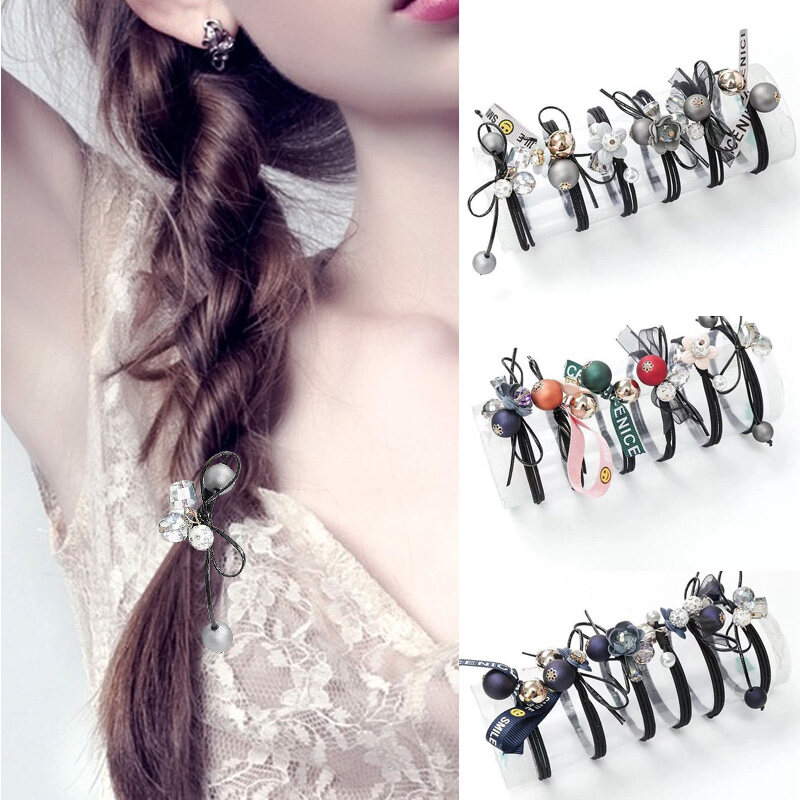 6Pcs/Set Fashion Hair Accessories Bows Elastic Hair Bands For Women Scrunchies Rubber Band Girls Hair Ties Ponytail Holder