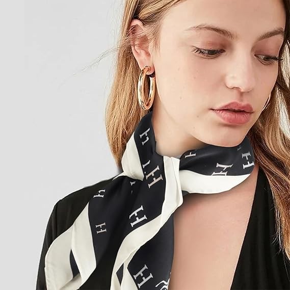 EXTREE Fashion Silky Satin Headband for Women Girls: Exquisite Pattern Lightweight Silk Elegant Scarf 27.5 x 27.5 Inch