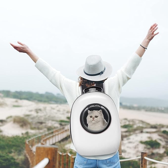 Henkelion Cat Backpack Carrier Bubble Bag, Space Capsule Shell Dog Backpack Carrier for Small Pets Dogs, Pet Carrier Dog Backpack Airline Approved Travel Carrier - White